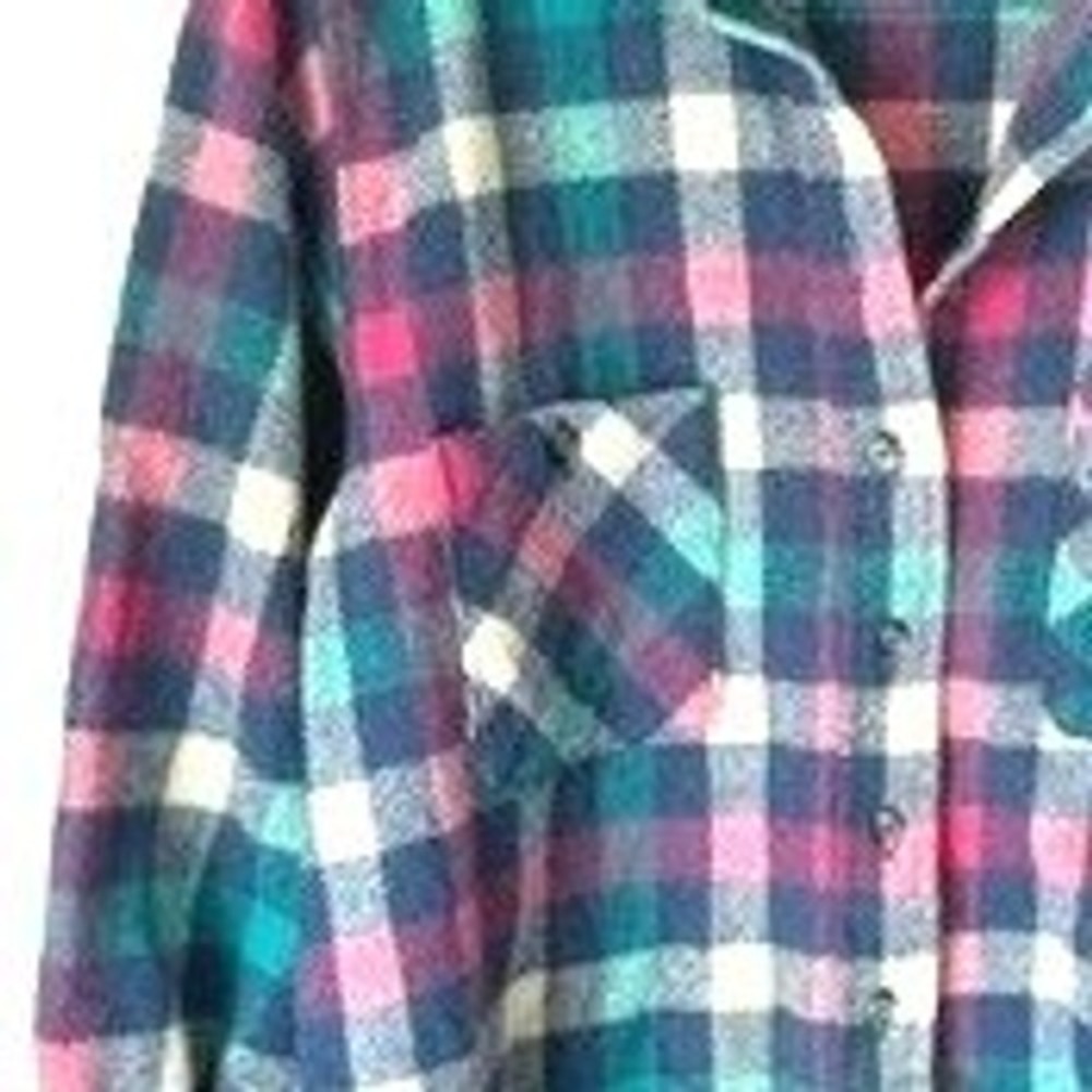 Vintage Woolrich Woman 80s USA Made Plaid Wool Flannel Shirt Blue Pink Gorp - Picture 4 of 4